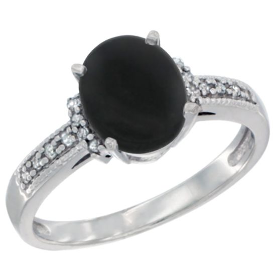 Picture of 14K White Gold Natural Black Onyx Ring Oval 9x7 mm Diamond Accent, sizes 5-10