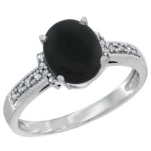 Picture of 14K White Gold Natural Black Onyx Ring Oval 9x7 mm Diamond Accent, size 5