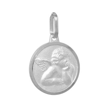 Picture of 15mm Small Sterling Silver Guardian Angel Medal Necklace 5/8 inch Round Nickel Free Italy 16-30 inch