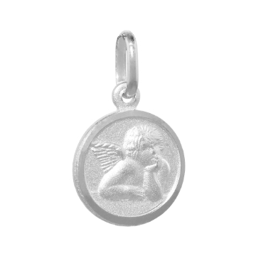 Picture of 12mm Dainty Sterling Silver Guardian Angel Medal Necklace 1/2 inch Round Nickel Free Italy 16-30 inch