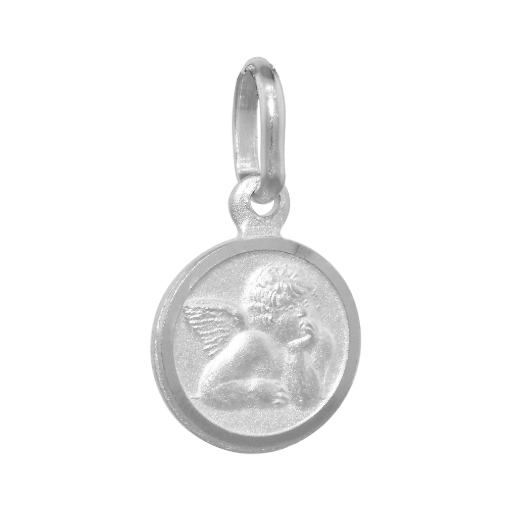 Picture of 10mm Very Tiny Sterling Silver Guardian Angel Medal Necklace 3/8 inch Round Nickel Free Italy 16-30 inch