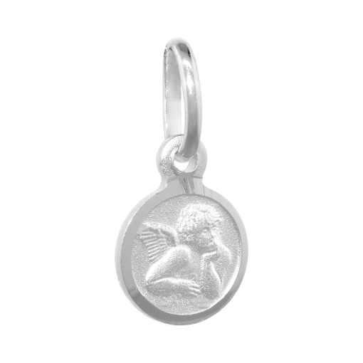 Picture of 8mm Tiny Sterling Silver Guardian Angel Medal Necklace 5/16 inch Round Nickel Free Italy 16-30 inch