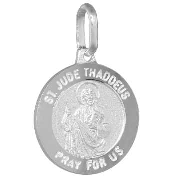 Picture of Round Shape Sterling Silver St Jude Medal Necklace for Women and Men Nickel Free Italy 16-24 inch