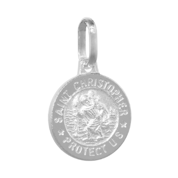 Picture of 12mm Tiny Sterling Silver St Christopher Medal Necklace for Women 1/2 inch Round Nickel Free Italy