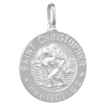 Picture of 21mm Sterling Silver St Christopher Medal Necklace for Men 7/8 inch Round Nickel Free Italy
