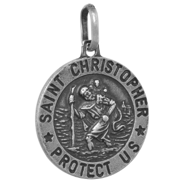 Picture of 18mm Sterling Silver St Christopher Medal Necklace 11/16 inch Round Antiqued Finish Nickel Free Italy