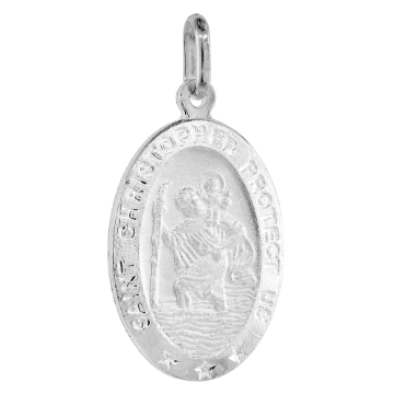 Picture of 23mm Sterling Silver Oval St Christopher Medal Necklace 7/8 inch tall Nickel Free Italy