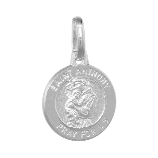 Picture of 12mm Dainty Sterling Silver St Anthony Medal Necklace 1/2 inch Round Nickel Free Italy