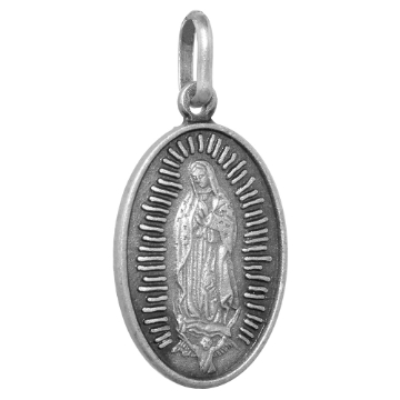 Picture of 22mm Sterling Silver Guadalupe Medal Necklace 7/8 inch Oval Antiqued Finish Nickel Free Italy