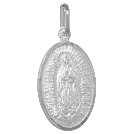 Picture of 22mm Sterling Silver Guadalupe Medal Necklace 7/8 inch Oval Nickel Free Italy