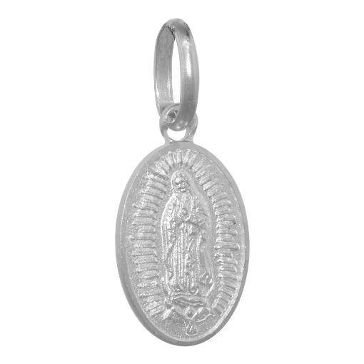 Picture of 16mm Very Tiny Sterling Silver Guadalupe Medal Necklace 5/8 inch Oval Nickel Free Italy