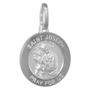 Picture of 15mm Dainty Sterling Silver St Joseph Medal Necklace 5/8 inch Round Nickel Free Italy