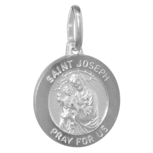 Picture of 15mm Dainty Sterling Silver St Joseph Medal Necklace 5/8 inch Round Nickel Free Italy