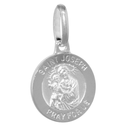 Picture of 12mm Dainty Sterling Silver St Joseph Medal Necklace 1/2 inch Round Nickel Free Italy