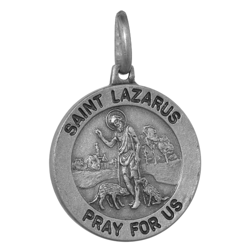 Picture of 18mm Sterling Silver St Lazarus Medal Necklace for Men and Women 3/4 inch Round Nickel Free Italy with or Without Chain