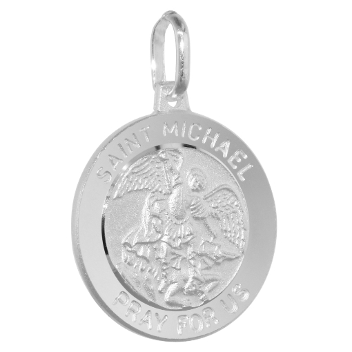 Picture of 3/4 inch Sterling Silver St Michael Medal Necklace for Men and Women 18mm Round Nickel Free Italy