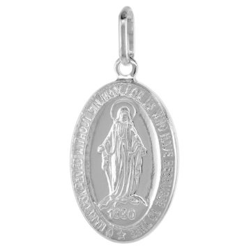 Picture of 24mm Sterling Silver Miraculous Medal Necklace Oval Virgin Mary Italy 7/8 inch