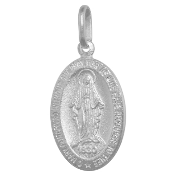 Picture of 22mm Sterling Silver Miraculous Medal Necklace Oval Virgin Mary Italy 7/8 inch