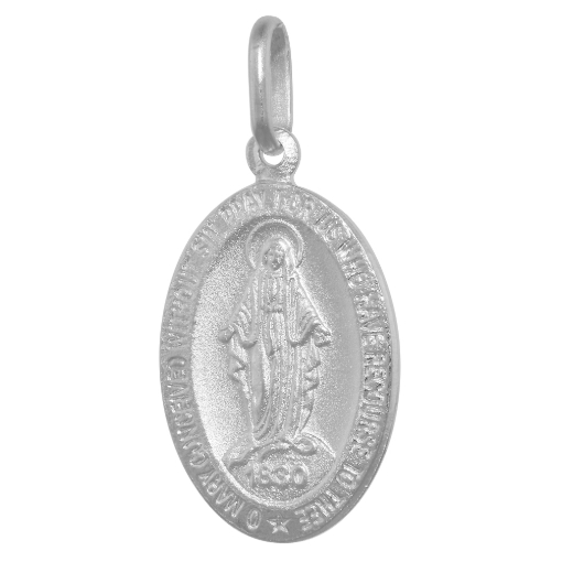 Picture of 22mm Sterling Silver Miraculous Medal Necklace Oval Virgin Mary Italy 7/8 inch