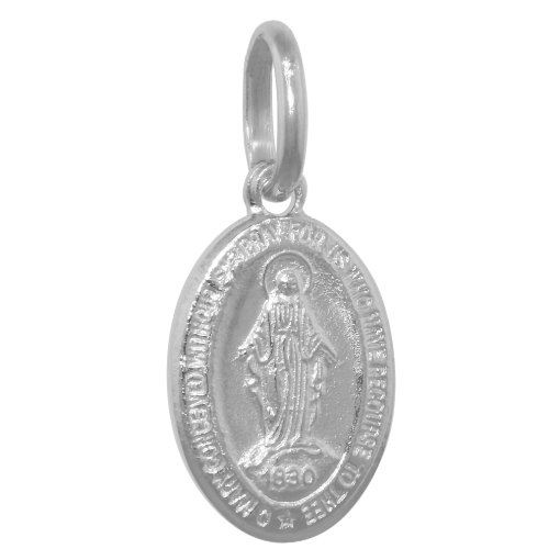 Picture of 16mm Dainty Sterling Silver Miraculous Medal Necklace Oval Virgin Mary Italy 5/8 inch