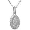 Picture of 16mm Dainty Sterling Silver Miraculous Medal Necklace Oval Virgin Mary Italy 5/8 inch