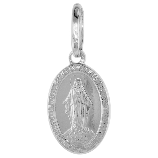 Picture of 15mm Very Tiny Sterling Silver Miraculous Medal Necklace Oval Virgin Mary Italy 1/2 inch