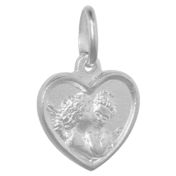 Picture of 13mm Dainty Sterling Silver Raphael's Kissing Angels Heart Necklace 1/2 inch Nickel Free Italy