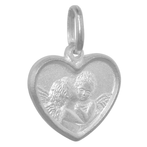 Picture of 15mm Sterling Silver Raphael's Kissing Angels Heart Necklace 5/8 inch Nickel Free Italy