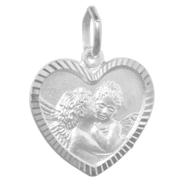 Picture of 18mm Sterling Silver Raphael's Kissing Angels Heart Necklace 3/4 inch Nickel Free Italy