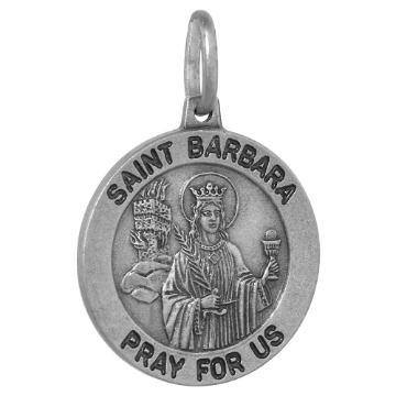 Picture of 18mm Sterling Silver St Barbara Medal Necklace 3/4 inch Round Antiqued Finish Nickel Free Italy