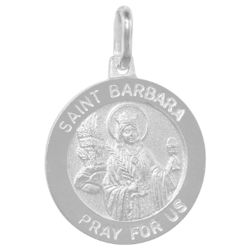 Picture of 18mm Sterling Silver St Barbara Medal Necklace 3/4 inch Round Nickel Free Italy