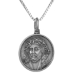 Picture of 18mm Sterling Silver Jesus Crown of Thorns Medal Necklace 3/4 inch Round Antiqued Finish Nickel Free Italy