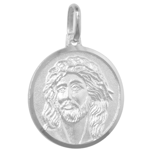 Picture of 18mm Sterling Silver Christ with Crown of Thorns Medal Necklace 3/4 inch Round Nickel Free Italy