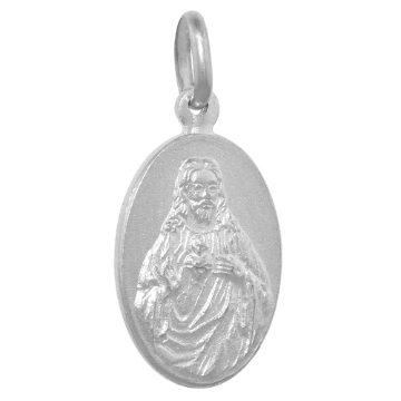 Picture of 18mm Dainty Sterling Silver Sacred Heart of Jesus Small Medal Necklace 5/8 inch Oval