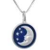 Picture of Sterling Silver Moon & Star Necklace Round Blue Enamel Italy 3/4 inch