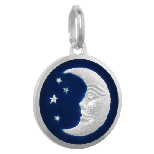 Picture of Sterling Silver Moon & Star Necklace Round Blue Enamel Italy 5/8 inch