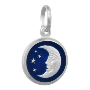 Picture of Sterling Silver Moon & Star Necklace Round Blue Enamel Italy 1/2 inch