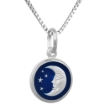Picture of Sterling Silver Moon & Star Necklace Round Blue Enamel Italy 1/2 inch