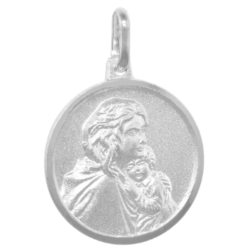 Picture of 18mm Sterling Silver Mother Mary and Jesus Medal Necklace 3/4 inch Round