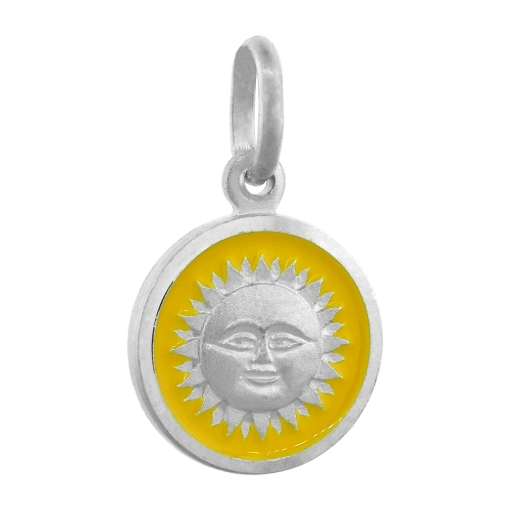 Picture of Sterling Silver Sun Medal Necklace Round Yellow Enameled Italy 1/2 inch