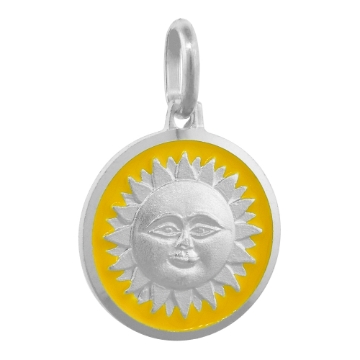 Picture of Sterling Silver Sun Medal Necklace Round Yellow Enameled Italy 5/8 inch