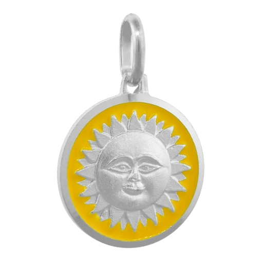 Picture of Sterling Silver Sun Medal Necklace Round Yellow Enameled Italy 5/8 inch