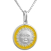 Picture of Sterling Silver Sun Medal Necklace Round Yellow Enameled Italy 5/8 inch