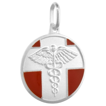 Picture of Sterling Silver Medical Alert Necklace Round Red Enamel Italy 3/4 inch