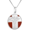 Picture of Sterling Silver Medical Alert Necklace Round Red Enamel Italy 3/4 inch