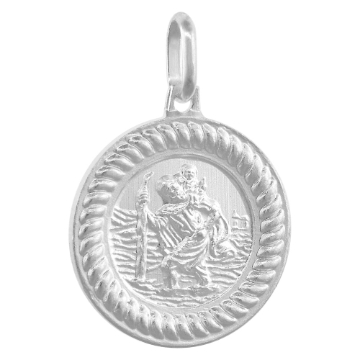 Picture of 3/4 inch Sterling Silver Rope Border St Christopher Medal Necklace for Men and Women 18mm Round Nickel Free Italy