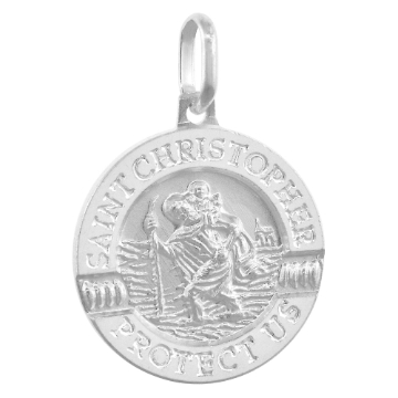 Picture of 18mm Scalopped Sterling Silver St Christopher Medal Necklace 3/4 inch Nickel Free Italy