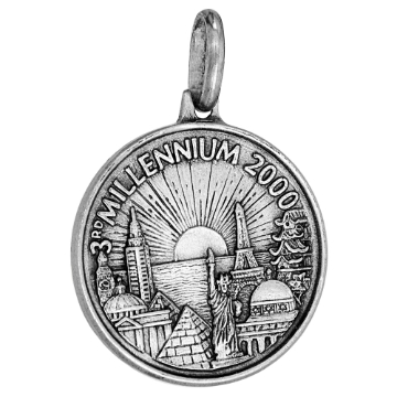 Picture of Sterling Silver Millennium 2000 Medal Necklace 3/4 inch Round Antique Finish Italy