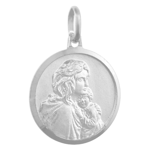 Picture of 18mm Sterling Silver Mother Mary and Jesus Medal Necklace 3/4 inch Round Nickel Free Italy