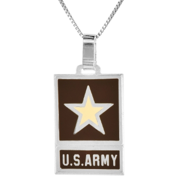 Picture of Sterling Silver US ARMY Necklace 1 1/4 inch Rectangular Brown Enamel Italy